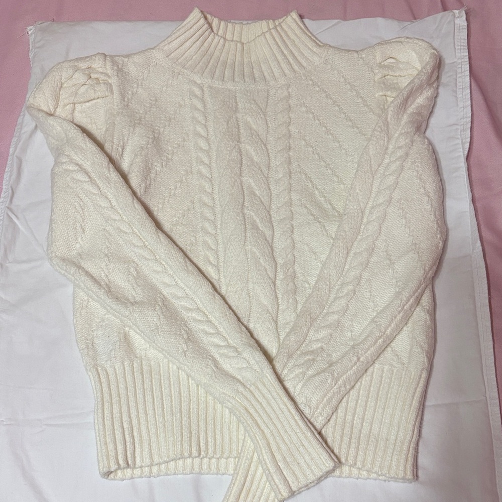 LOFT Cream Cable Knit Turtleneck Sweater